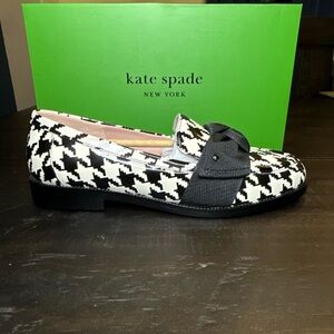 NEW Kate Spade Leandra Black and White Houndstooth Women's Leather Loafers